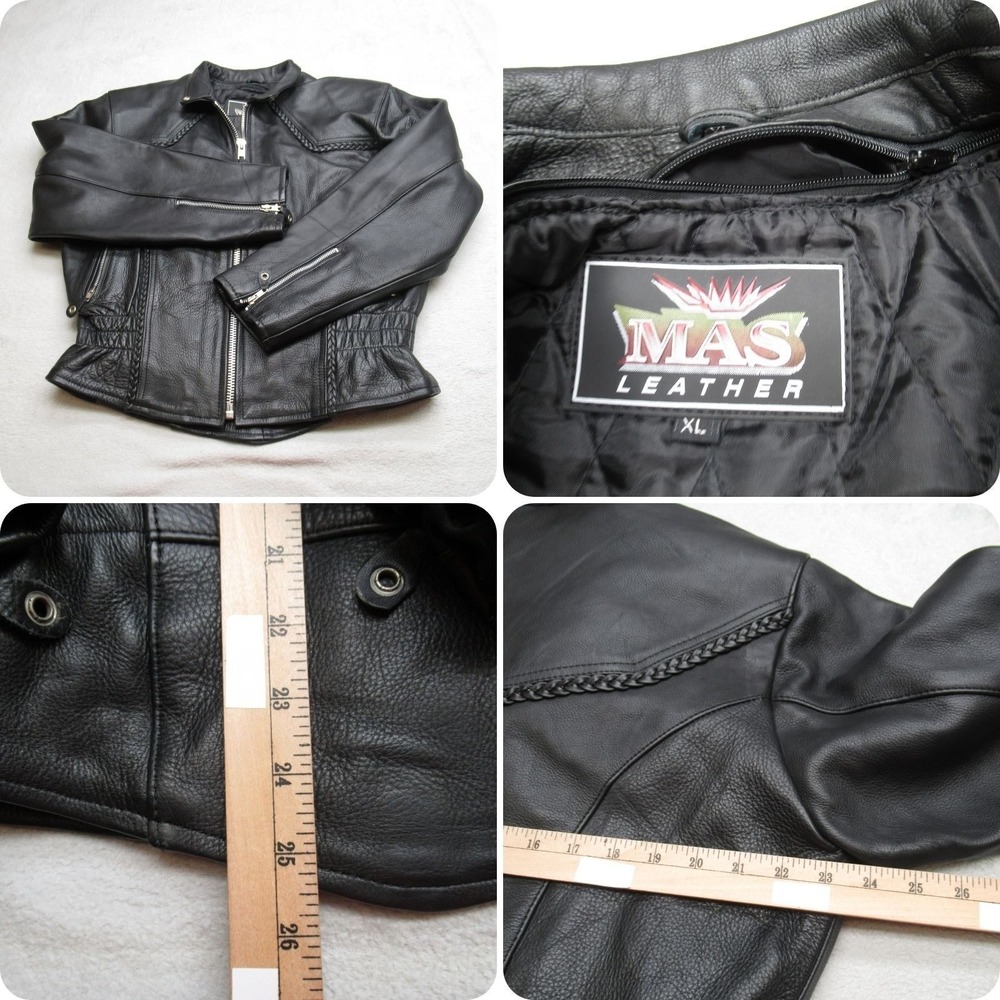 MAS Leather Jacket Womens XL Black‎ Removable Quilt Liner Heavyweight Cable Knit
